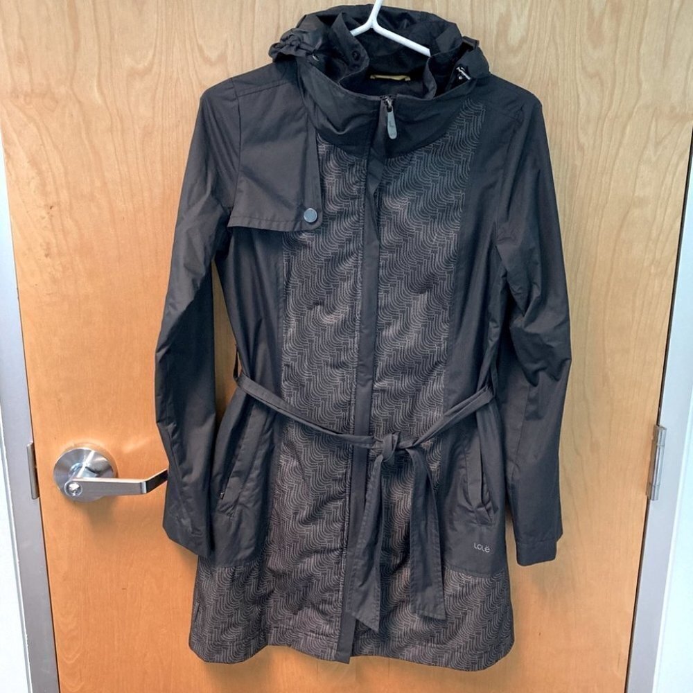 LOLE  Sz S Raincoat Windbreaker Mid-Thigh Lined Belted Coat Jacket
